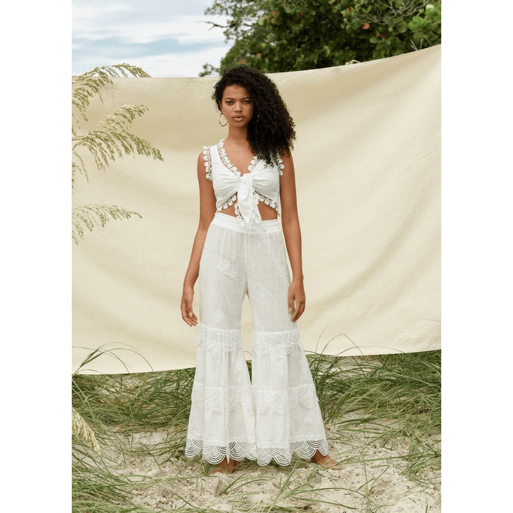 NWT Waimari Cocos Tie Up Crop Top in White Small Cotton Cover up Shells